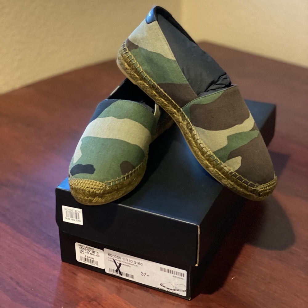 Saint Laurent camo logo espadrilles Sz 37